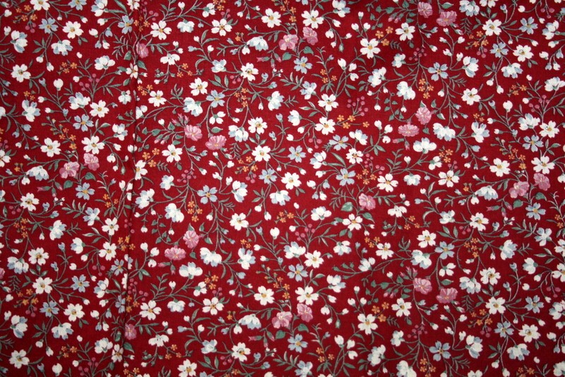 WHITE AND PINK FLOWERS ON MAROON BY JOAN KESSLER – 100% COTTON FABRIC