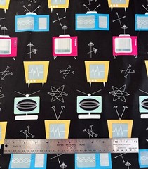 Cotton fabric Kerry Beary mid century modern TV, television, 2 yd+26 in Hancock