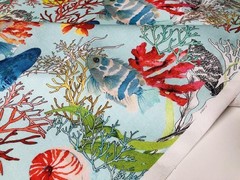 Aqua Sea World Coral Fabric Curtain Cotton Material Marine Seahorse Shell -140cm