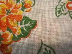 Vintage Flour Feed Sack Fabric Cream w Orange & Green Flowers Nosegays 32×42″