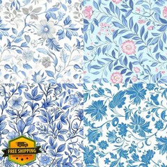 newamishquilt Fat Quarters Blue Floral 10 PCS