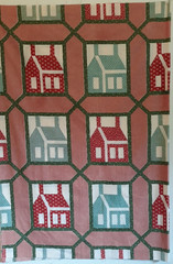 Cheater Quilt Fabric Remnant 46×62″ wide Calico House Print Light Red