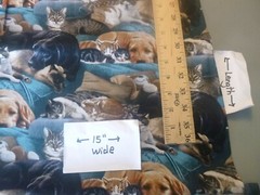 Real Dogs & Cats Resting Together Cotton Fabric -15 INCHES WIDE & 36 INCHES LONG