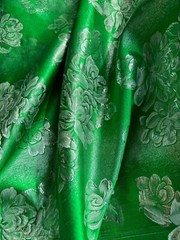 Kelly Green & Silver Floral – Faux Silk Brocade Jacquard Fabric