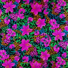 Vintage 80s Swimwear Lycra Fabric Neon Tropical Pink Missbrenner 66 x 57 Precut
