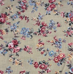 Floral Cotton Fabric Beige Red & Blue Flowers 11 x 54″ Quilting Sewing Craft