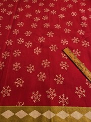 Red White Snowflakes Christmas Gold Border Print Cotton Fabric 3 Yds 20″ x 45
