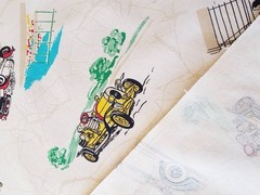 VTG Novelty Antique Cars Tossed on Map Detail by Princess Fabric # 309 BTHY