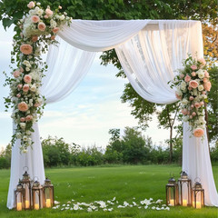 Wedding Arch Draping Fabric 28″ X19Ft, Sheer Chiffon Fabric Backdrop,1 Panel Whi