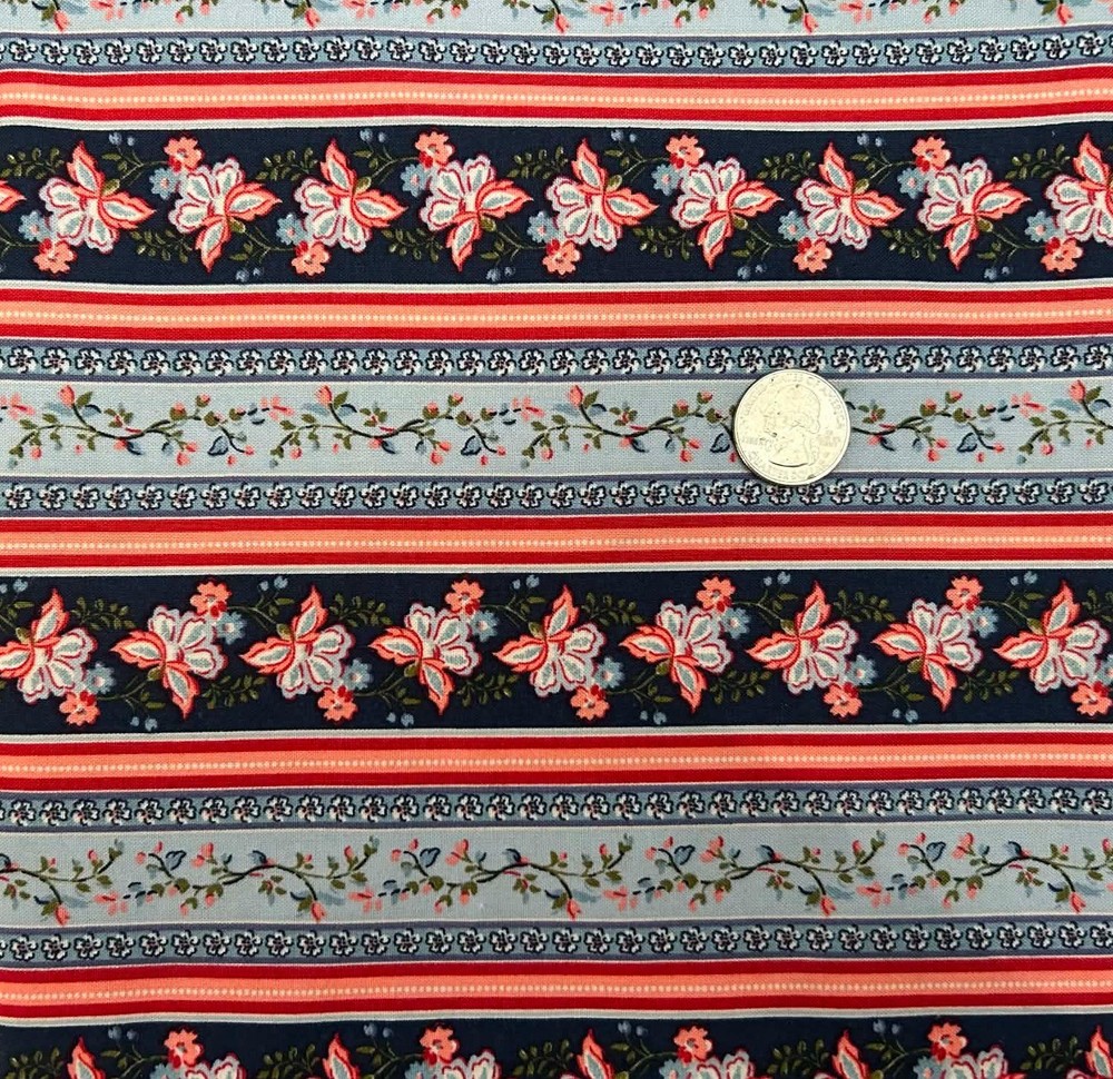 Multi-Color Striped Floral 100% Cotton Fabric 1 yard 36″ x 42″ F11