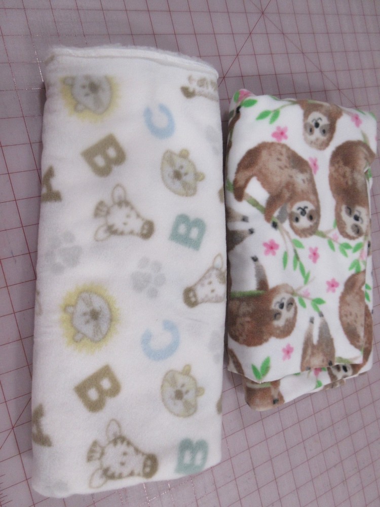Fleece Fabric – Sloths on Cream 33″ x 51″ and Animals/ABC on Cream 26″ x 62″