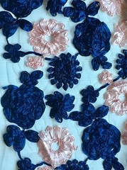 60″ Wide 3D Ribbon Flowers Embroidered Fabric with White Mesh Base for Sewing