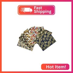 Japanese Fabric Squares 6 Pcs, 6 Different Black Wrapping Cloth Fish Floral Red
