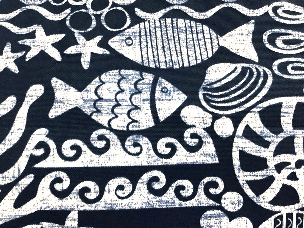 Coastal Navy Outdoor Fabric Fish Shell Starfish Ocean Beach Patio 1.75Yard Lot