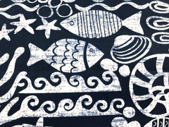 Coastal Navy Outdoor Fabric Fish Shell Starfish Ocean Beach Patio 1.75Yard Lot