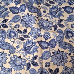 Timeless Treasures Cotton Fabric Blue White Jacobean 3 3/4 Yds Charlotte-C 9755