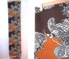 FABRIC Vintage 70s Brown Orange floral one way stretch fabric 124cm wide x 2.9me