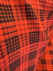 Vintage Red Black Homespun Check Plaid Cotton Fabric 5+ YARDS 42″W Country Farm