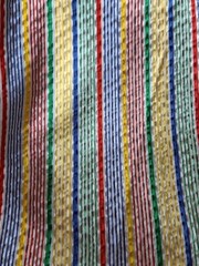 Vtg Wamsutta Striped SEERSUCKER Fabric Red Blue Yellow Green 2+ Yards 1980’s Kid