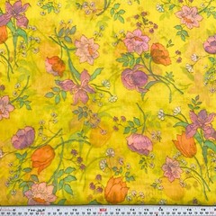 Vintage Florals on Yellow Sheer Voile Fabric by the HALF YARD 18″ x 44″
