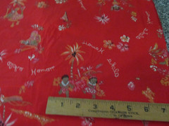 3 yards x44″ Hawaiian Textile Fabric Red Aloha Hawaii Design Hula Dancer flowers