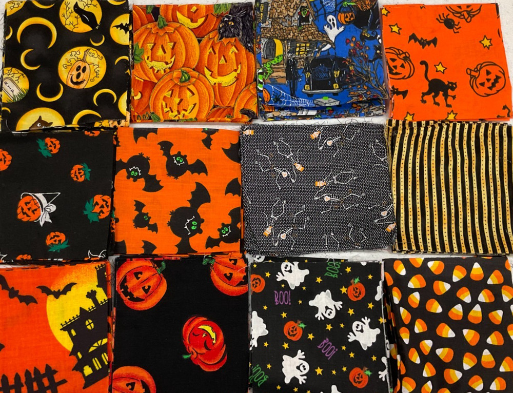 4″x4″ SQUARES – PACK #7 – HALLOWEEN MIXED COTTON PRINT QUILTING SQUARES–115 PCS