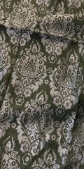 VTG Olive Green Silver Grey Woven Jacquard Damask Drapery Or Upholstery Fabric