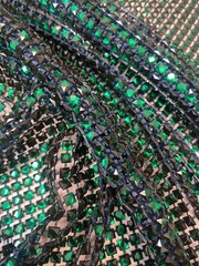 Emerald Diamond Rhinestone Mesh Fabric – Sparkly Crystal Net Fabric By The Yard