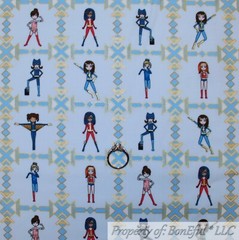 BonEful FABRIC FQ Cotton Quilt VTG White Red Blue Super*Hero Girl Face Mask Cape