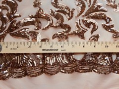 Miranda COPPER Vines and Leaves Sequins on BROWN Mesh Lace Fabric by the Yard –