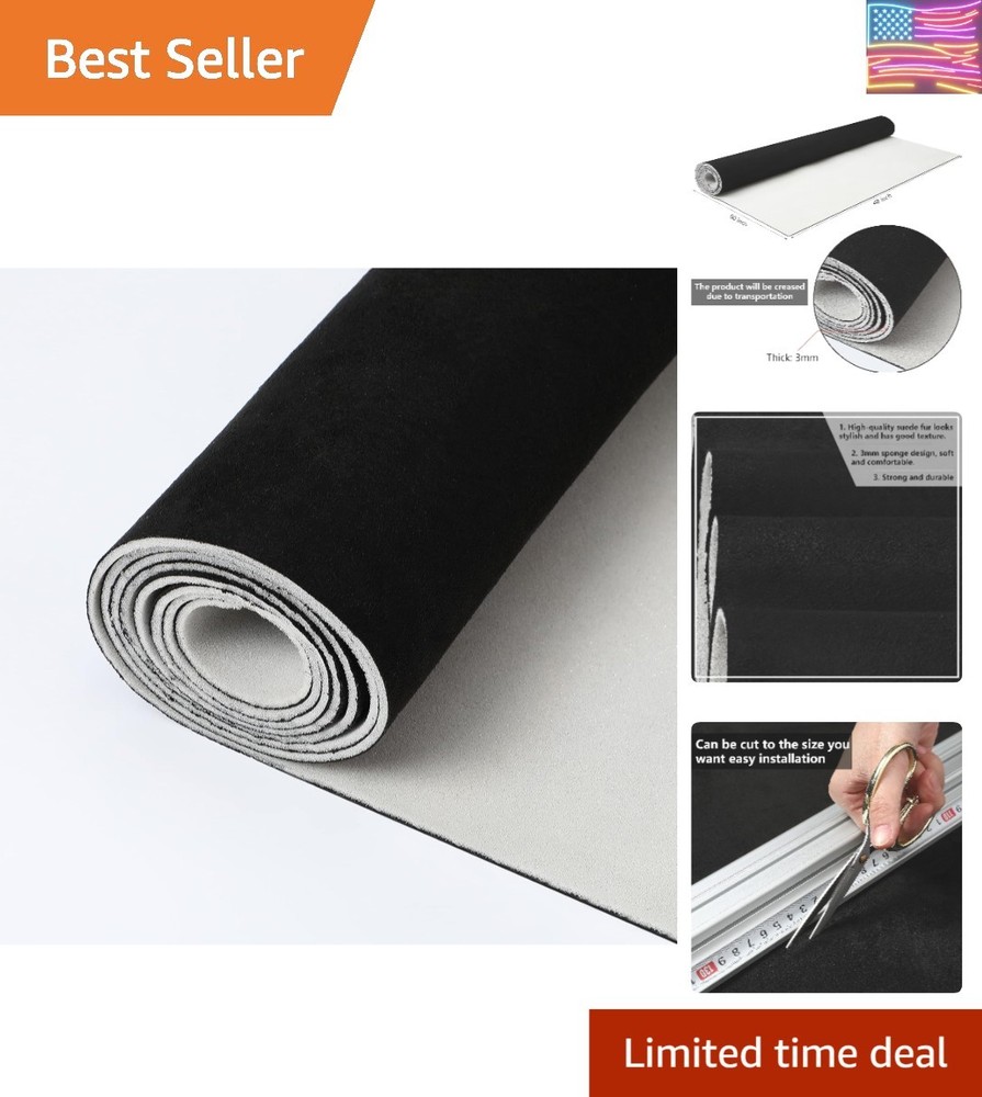 Black Suede Headliner Fabric 60″ L x 48″ W with Foam Backing Automotive Inter…