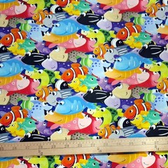 BTHY Generic Susybee Under The Sea Fish Packed Cotton Fabric By The Half Yard
