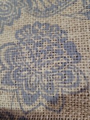 Burlap Fabric Blue Roses Leaves Stamped 36×50 inches New Grannycore