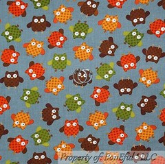 BonEful Fabric FQ Cotton Quilt Brown White Cream Orange OWL Bird B&W Dot Fall US