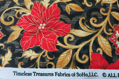 Christmas Poinsettia with Gold Leafy Vines, Timeless Treasures CM4982, BTY 36×44