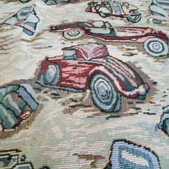 Vintage Cars Print Upholstery Fabric Unbranded Multicolored Green 36″L x 60″W
