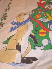 Unfinished Vintage Christmas Baby Blanket Panel Woodland Animals Tree Print 48″x