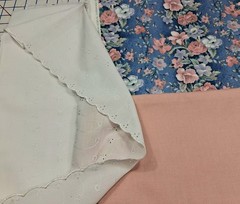 Vintage Floral Dusty Rose White Eyelet Cotton Fabric Lot 3pc Destash Craft