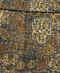 VTG 60 MCM Paisley Tiles Cheater Quilt Shades of Green Blue White Gold BTHY