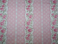 9 X 21 inches Pink & Cream Floral Striped shabby chic Cotton Calico Fabric scrap