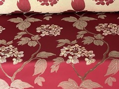 Embossed Embroidered Faux Silk Fabric Gold Red Floral Leaf Motif Design 7.19 y