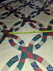Cotton Fabric Cheater Quilt Wedding Rings ~112″x90″~ 3 1/3 yards Vintage