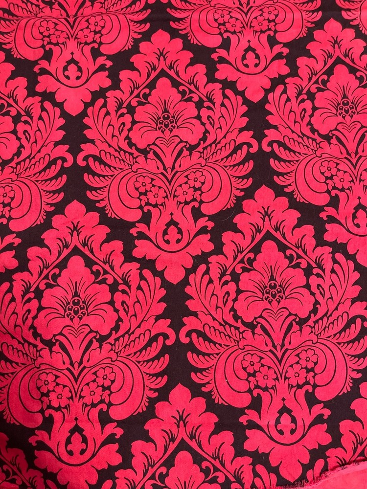2.33 Yards Of Duchess Damask 100% Cotton Fabric 54” Wide Red Black