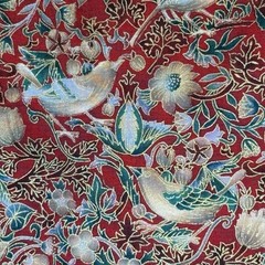 Hoffman California Camelot Fabric Birds Flowers Gold Accents Red Green 2 Yd x 44