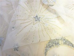1YD Lace Fabric Illusion Star Moon Horse Silver Sequin Gold Glitter Tulle Fabric