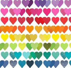 SHINE BRIGHT Rainbow Hearts on White Quilt Fabric Sold by 1/2 Yd Clothworks