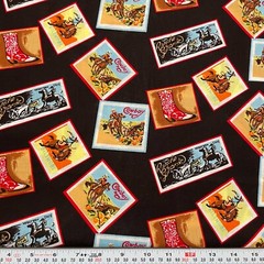Western Theme Cowboy Boots Unbranded Brown Cotton Fabric by the HALF YARD
