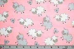 BTY*FACE MASK*POLKA DOT GREY SHEEP ON PINK FLANNEL 100% COTTON FABRIC 42X36