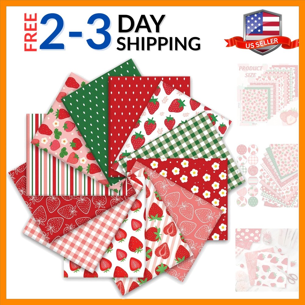 Versatile 12 Pcs Strawberry Fabric for DIY Projects – 18×22 Inch Fat Quarters