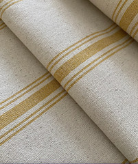 Grain Sack | Feed Sack Fabric | Mustard 5 Stripe | Beige Background | 54″ Wide